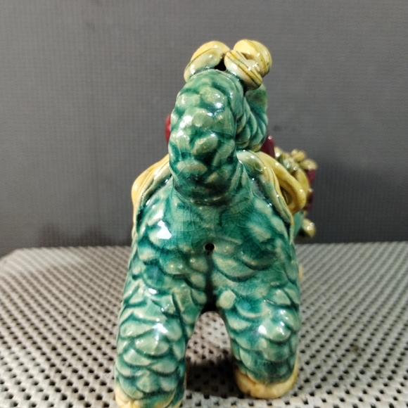 Chinese Traditional WuCai Porcelain Feng Shui kylin Foo Dog Lion Statue - Picture 8 of 12